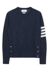 Women's Shetland Wool Jersey Classic Crew Neck 4 Bar Knit Top Navy - THOM BROWNE - BALAAN 2