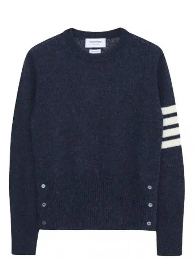 Women's Shetland Wool Jersey Classic Crew Neck 4 Bar Knit Top Navy - THOM BROWNE - BALAAN 2