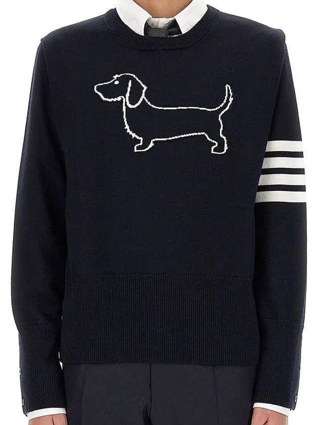 Hector 4-Bar Crewneck Pullover Merino Wool Knit Top Navy - THOM BROWNE - BALAAN 3