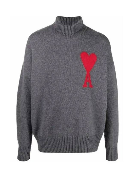 Big Heart Logo Wool Knit Turtleneck Grey - AMI - BALAAN 2