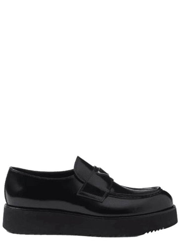 Triangle Logo Brushed Leather Loafers Black - PRADA - BALAAN 1