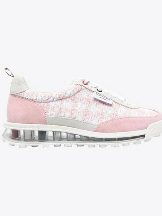 Gingham Boucle Clear Sole Tech Runner Low Top Sneakers Light Pink - THOM BROWNE - BALAAN 2