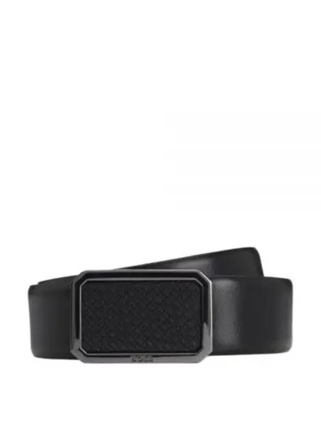 Plaque Monogram Buckle Leather Belt Black - HUGO BOSS - BALAAN 2