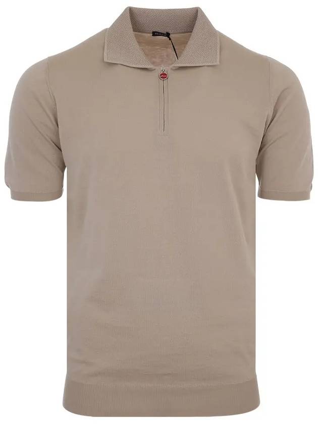 UMK1331 LIGHT BEIGE Knit Zipper Polo Short Sleeve T shirt - KITON - BALAAN 2