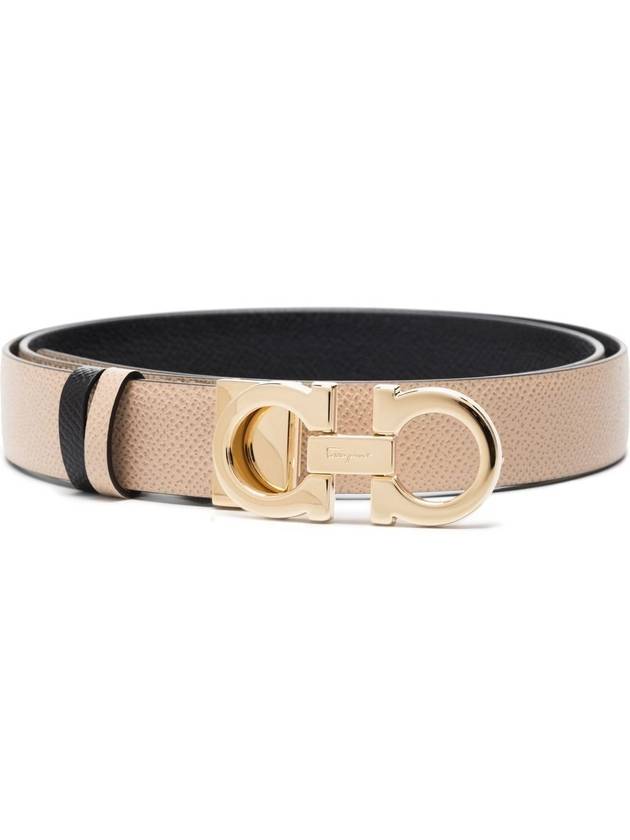 Reversible Gancini Leather Belt Black Macadamia - SALVATORE FERRAGAMO - BALAAN 2