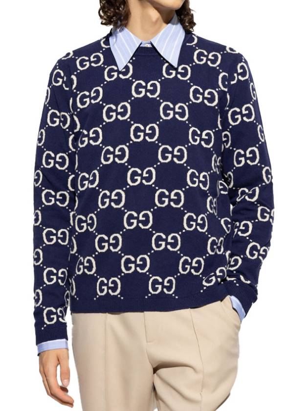 GG Wool Jacquard Knit Top Blue - GUCCI - BALAAN 3