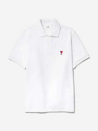 Small Heart Logo Polo Shirt White - AMI - BALAAN 2