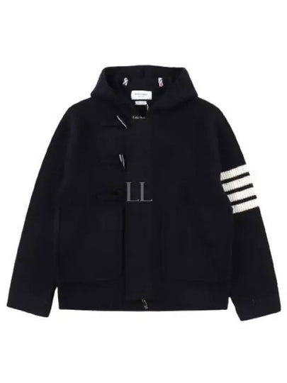 Boiled Wool Half Cardigan Stitched Hooded 4 Bar Double Jacket Navy - THOM BROWNE - BALAAN 2