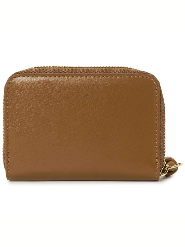 Logo Plaque Zip Round Calf Leather Coin Wallet Brown - JIL SANDER - BALAAN 3