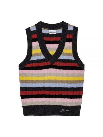 V-Neck Striped Knit Vest - GANNI - BALAAN 2