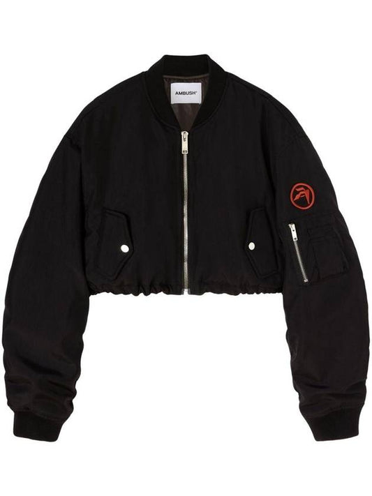 Logo Patch Crop Bomber Jacket Black - AMBUSH - BALAAN 1