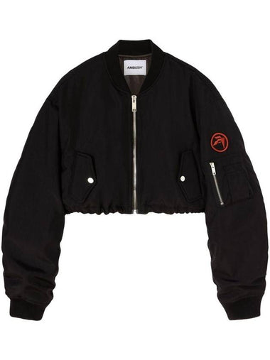 Logo Patch Crop Bomber Jacket Black - AMBUSH - BALAAN 1