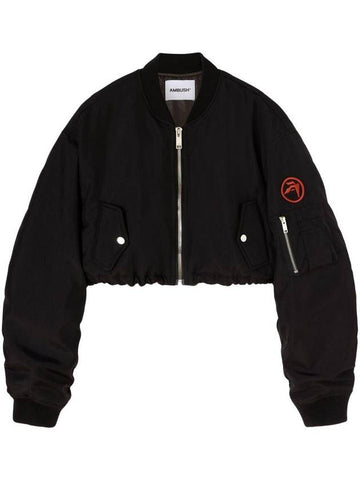 Logo Patch Crop Bomber Jacket Black - AMBUSH - BALAAN 1