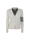 Ship Jacquard Classic Cotton V-Neck Cardigan White - THOM BROWNE - BALAAN 3