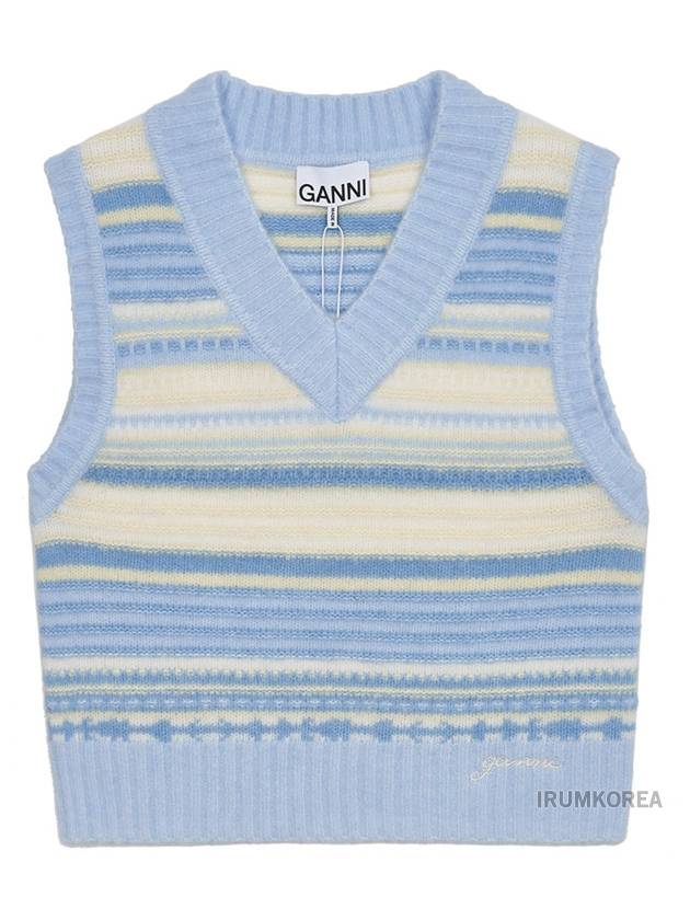 Striped Soft Wool Gilet Vest Light Blue - GANNI - BALAAN 2