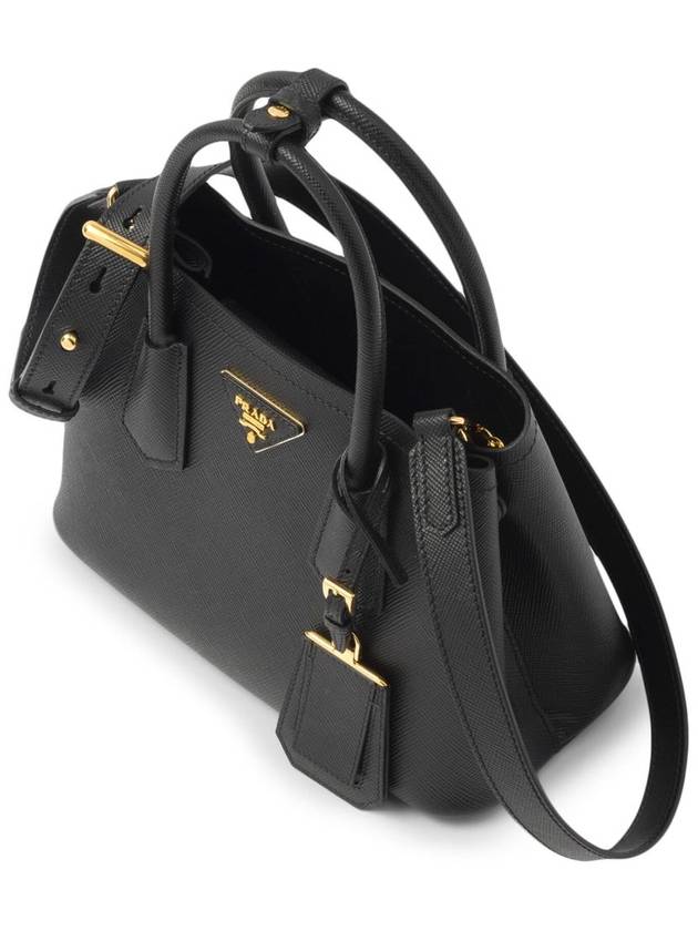 Double Saffiano Leather Mini Bag Black - PRADA - BALAAN 6