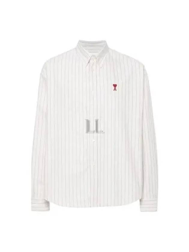 De Coeur Small Heart Logo Striped Long Sleeve Shirt Cream - AMI - BALAAN 2