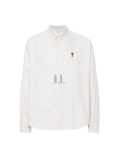 De Coeur Small Heart Logo Striped Long Sleeve Shirt Cream - AMI - BALAAN 2