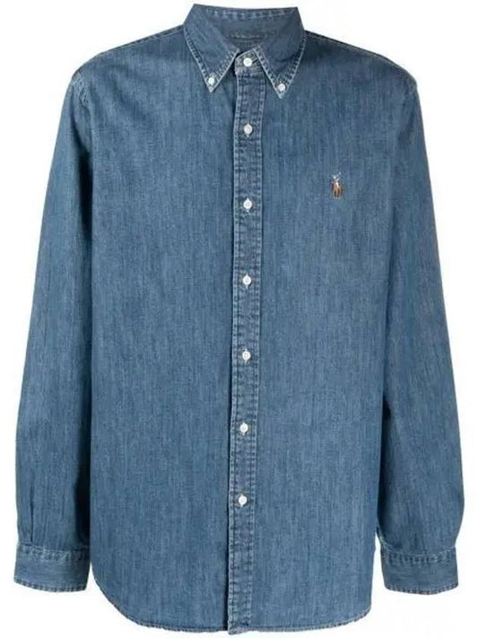 Men's Denim Custom Fit Long Sleeve Shirt Blue - POLO RALPH LAUREN - BALAAN 2