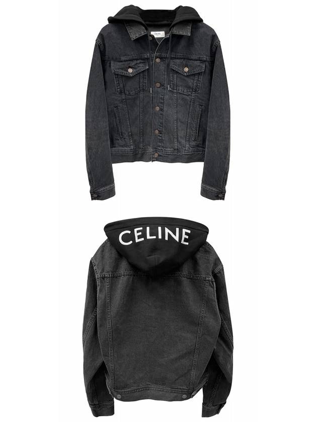 Logo Hooded Trucker Denim Jacket Black - CELINE - BALAAN 5