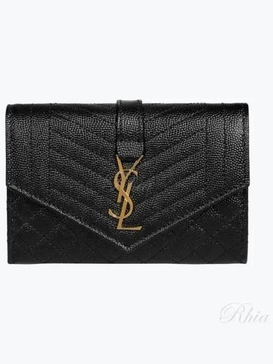 Matelasse Monogram Envelope Small Half Wallet Black - SAINT LAURENT - BALAAN 2