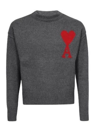 Intarsia Big Heart Logo Wool Knit Top Grey - AMI - BALAAN 2