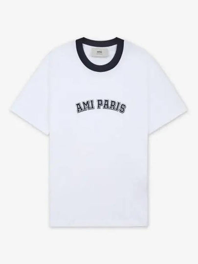 Logo Print Crewneck Cotton Short Sleeve T-Shirt White - AMI - BALAAN 2