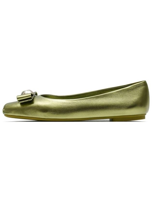 Vara Bow Metallic Leather Flats Green - SALVATORE FERRAGAMO - BALAAN 2