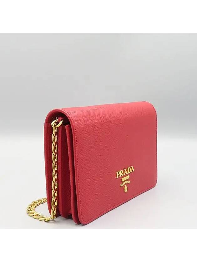 1BP006 Red leather SAFFIANO LUX gold mini chain cross bag - PRADA - BALAAN 3