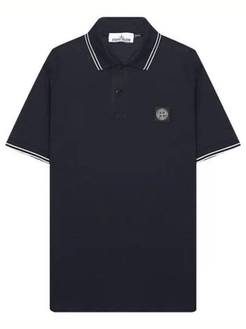 Stretch Cotton Pique Short Sleeve Polo Shirt Navy - STONE ISLAND - BALAAN 1