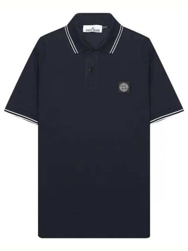 Stretch Cotton Pique Short Sleeve Polo Shirt Navy - STONE ISLAND - BALAAN 1