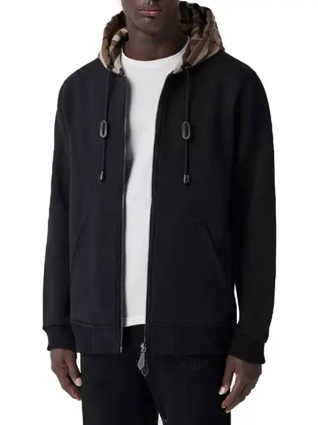 Check Hood Cotton Zip Up Hoodie Black Archive Beige - BURBERRY - BALAAN 3