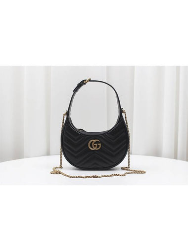 GG Marmont Half Moon Chain Mini Shoulder Bag Black 699514 - GUCCI - BALAAN 1