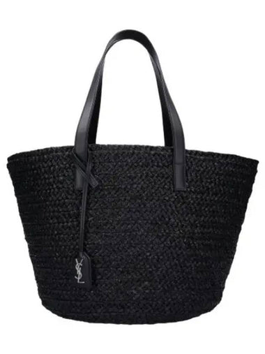 Pannier Raffia Logo Tote Bag Black - SAINT LAURENT - BALAAN 1