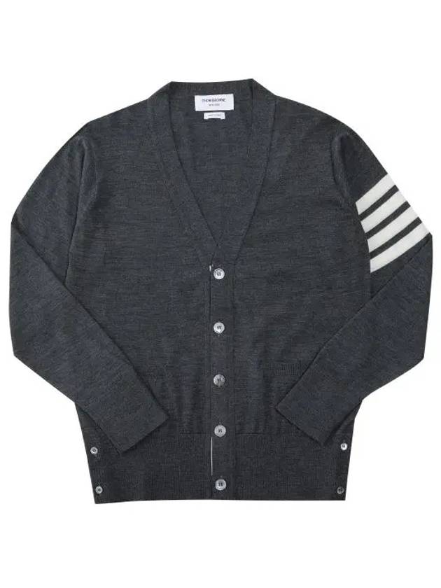 Men's Sustainable Classic Diagonal Wool Cardigan Dark Grey - THOM BROWNE - BALAAN 3