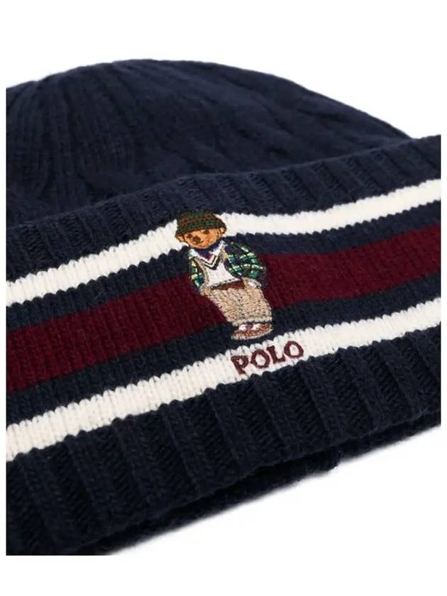 Bear Stripe Detail Beanie Navy - POLO RALPH LAUREN - BALAAN 5