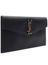 Uptown Grain de Poudre Embossed Leather Clutch Bag Black - SAINT LAURENT - BALAAN 4