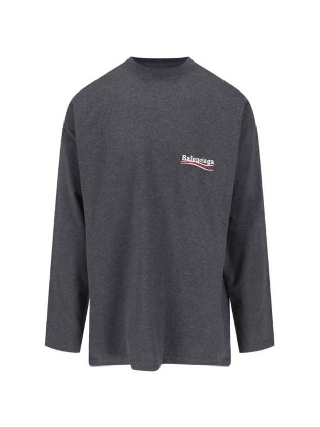 Embroidered Logo Cotton Long Sleeve T-Shirt Grey - BALENCIAGA - BALAAN 2