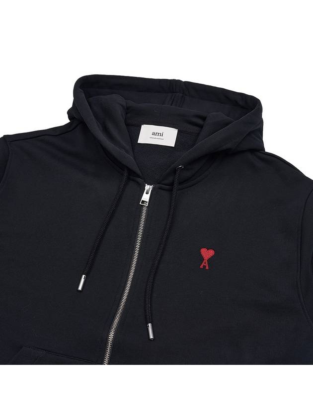 Heart Logo Drawstring Cotton Zip-Up Hoodie Black - AMI - BALAAN 8