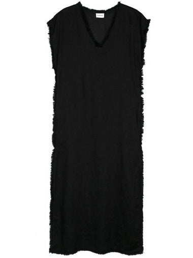 P.A.R.O.S.H. Frayed Linen Midi Dress - P.A.R.O.S.H. - BALAAN 1