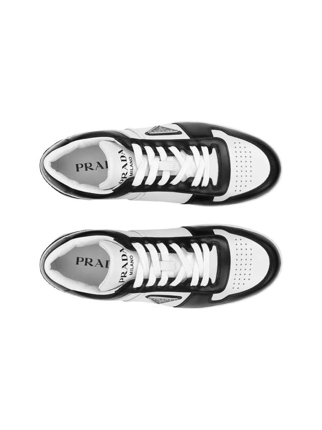 Men's Downtown Triangle Logo Leather Low Top Sneakers White Black - PRADA - BALAAN 4