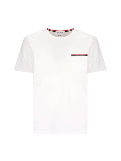 Men's Medium Weight Jersey Tipped Pocket Crewneck Short Sleeve T-Shirt White - THOM BROWNE - BALAAN 2