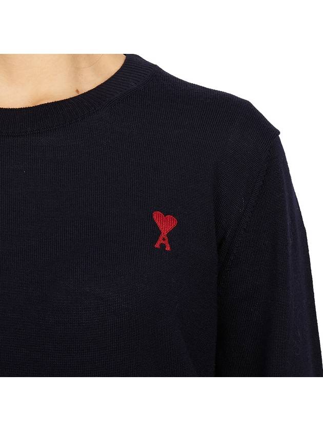 Heart Logo Crew Neck Merino Wool Knit Top Blue - AMI - BALAAN 9