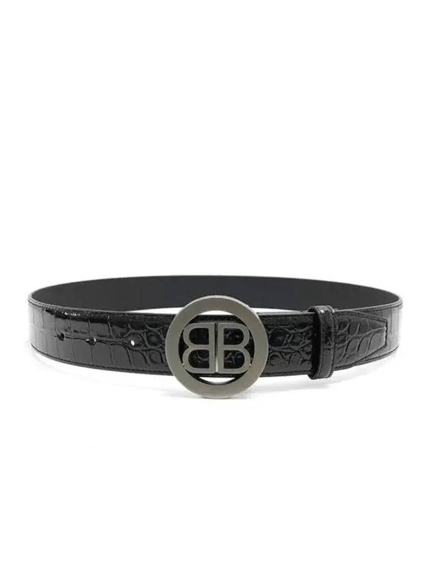 Men's Crocodile Logo Leather Belt Black - BALENCIAGA - BALAAN 3