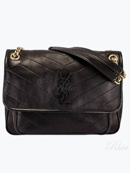 Nikki Medium Leather Shoulder Bag Black - SAINT LAURENT - BALAAN 2