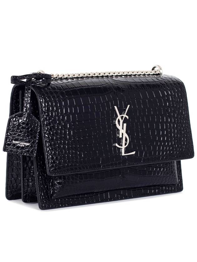 Crocodile Embossed Leather Sunset Medium Cross Bag Black - SAINT LAURENT - BALAAN.