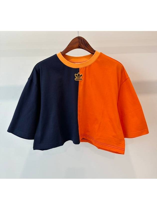 Crop T Shirt HT5980 Navy Orange WOMENS UK6 JP M - ADIDAS - BALAAN 1