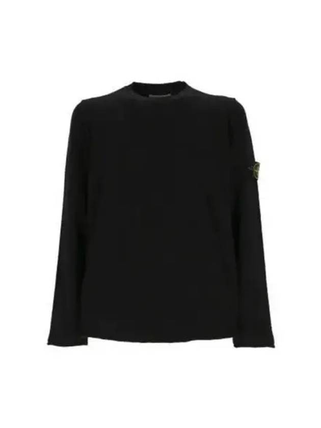 Logo Patch Crew Neck Cotton Nylon Knit Top Black - STONE ISLAND - BALAAN 2