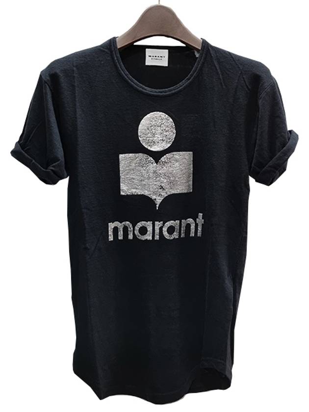 Koldi Logo Linen Short Sleeve T-Shirt Black - ISABEL MARANT ETOILE - BALAAN 3