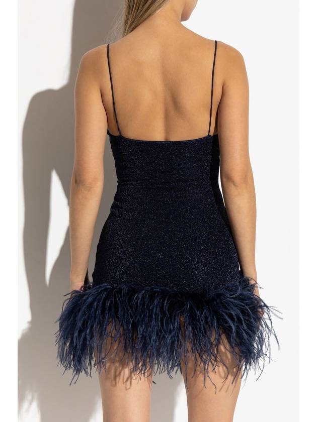 Oseree Dress With Ostrich Feathers, Women's, Navy Blue - OSEREE - BALAAN 4